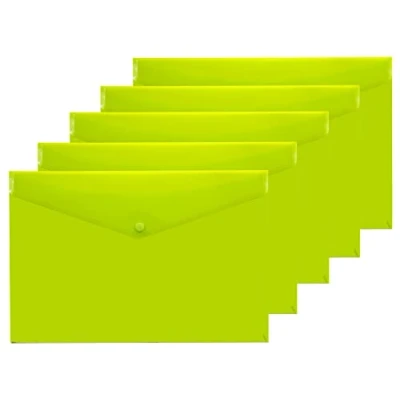 Image of eco A4+ 50% Recycled Transparent Press Stud Popper Wallet, Plastic Folders (Pack of 5), Green, eco035GREEN