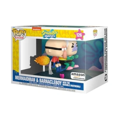 Image of Funko POP! Rides Deluxe: Spongebob Squarepants Mermaid Man &amp; Barnacle Boy With Invisible Car Amazon Exclusive Collectable Vinyl Figure Gift Idea Official Merchandise TV Fans