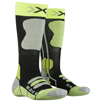 Image of X Socks Kids&#039; Ski 4.0 Socks, Anthracite Melange/Green Lime, 31/34 (L)