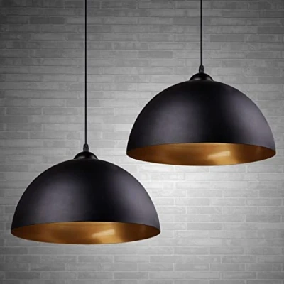 Image of Frideko 2 Pack Lampshades for Ceiling Lights Industrial Light Shade Black Pendant Fitting Kitchen Lighting Metal Lampshade Bedroom Living Room Lounge Hall E27 Base