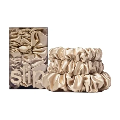 Image of Slip Pure Silk Back to Basics Assorted Scrunchies Blonde 100% 22 Momme Mulberry for Women Hair Friendly + Luxurious Elastic Set (3 Scrunchies)