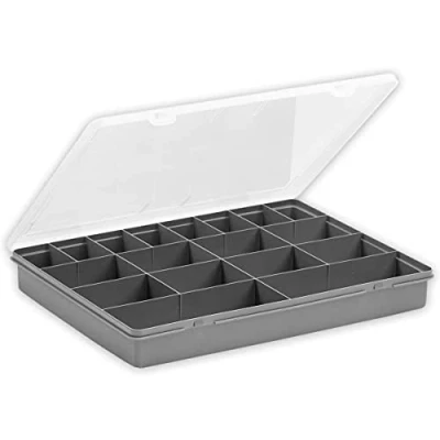 Image of 3 x 5.02 38cm 18 Division Large Plastic Organiser Storage Box Case, Upcycled Grey/Clear