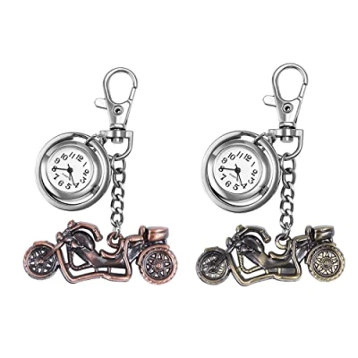 Image of JewelryWe Novelty Pocket Watch Classic Key Chain Steampunk Fob Half Hunter Motorcycle Pendant Quartz Necklace, for Xmas Christmas