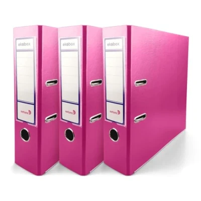 Image of Netuno 3X Folder Lever Arch Pink 2 Ring Binder Ekobox Organiser 8 cm 3,15 inch A4 Wide Cardboard for Office Shelf Folders Desk