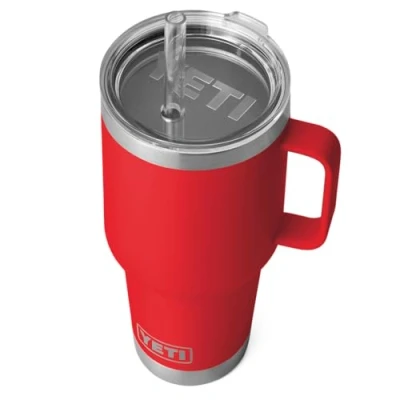Image of YETI Rambler Straw Mug, Stainless Steel Vacuum Insulated Mug with Stronghold Lid, Rescue Red, 35 oz (1035 ml)