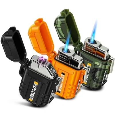 Image of Lafagiet 3 Pack of Electric Lighter+Torch Lighters, USB C Recharge, Butane Gas Refill, Waterproof Windproof Lighters for Candle, Camping, Survival Tactical Gear (NO Gas)