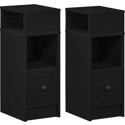 Image of vidaXL bedside cabinets black furniture for bedroom/nightstand/storage table with drawer engineered wood 25x31x66 cm