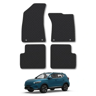 Image of Rubber Car Mats Compatible with MG Zs (2017 2022) [Manual] Tailored Fit Floor Set Accessory Black Custom 4 Pieces Clips Anti Slip Backing, Heavy Duty &amp; Waterproof