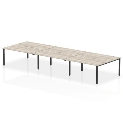 Image of Evolve Plus 1600mm B2B 6 Person Bench Desk Grey Oak Top Black Frame