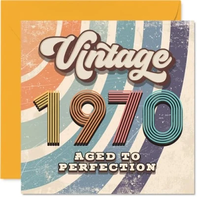 Image of 55th Birthday Card for Men Women Vintage 1970 Aged To Perfection Happy 55 Cards Neighbour Brother Dad Nan Wife Cousin, 145mm Bday Greeting