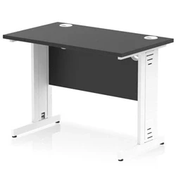 Image of Impulse 1000x600mm Straight Desk Black Top White Cable Managed Leg