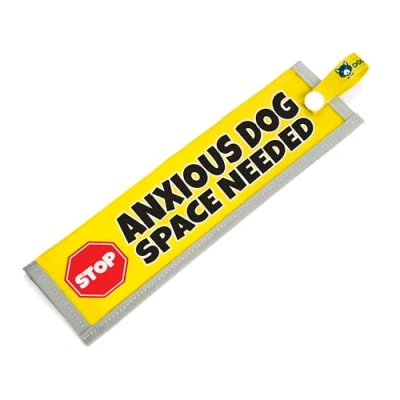 Image of dogkit Anxious Dog Space Needed Sleeve for Reactive Nervous Dogs, Reflective, Waterproof, Double Sided Slip on the Lead (Yellow Stop Sign)