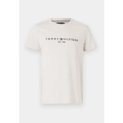 Image of Tommy Hilfiger LOGO TEE Print Tshirt, Men&#039;s, Size: XS, Heathered oatmilk