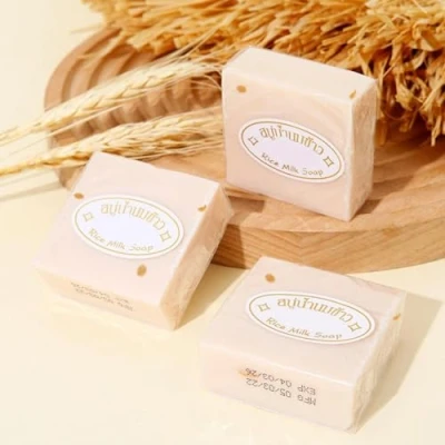 Image of 6 Pack Natural Rice Milk Soap,Thai Handmade Soap,Rice Lightening Soap With Extract, Cleansing And Moisturising Skin Whitening For Face &amp; Body