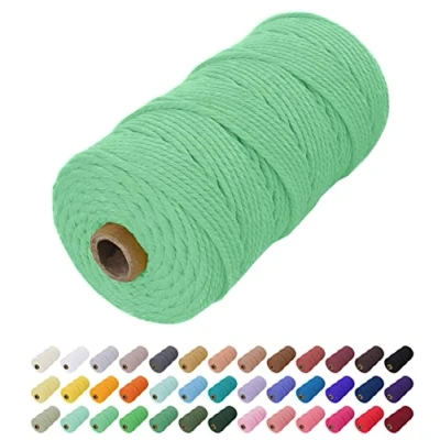 Image of Uiopa Macrame Cord 2mm x 200m, Natural Cotton Coloured Yarn Soft Rope, String Twine for Crafts, Plant Hanger, Wall Hanging, Wrapping, Christmas Decorations (Aqua Green)