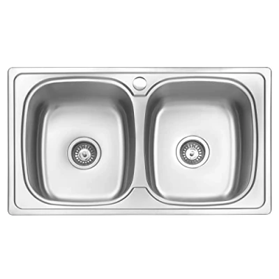 Image of JASSFERRY Stainless Steel Kitchen Sink 2 Double Bowl Welding Style Design with Strainer Waste, 860 X 500 mm