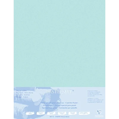 Image of Clairefontaine Ref 496013C Pastelmat Mounted Board (5 Sheets) 1800 Microns 50 x 70cm Light Blue Colour Specially Formulated For Use With Pastels
