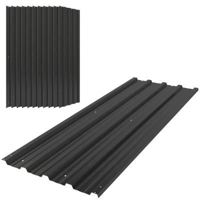 Image of Outsunny Corrugated Roofing Sheets, Pack of 12, Galvanised Metal Sheets for Greenhouse, Garage, Storage Shed, Carport, 129 x 45cm, Black