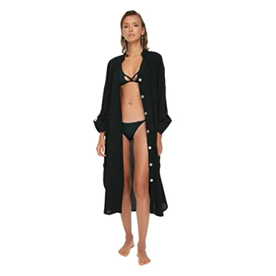 Image of Trendyol Woman Beachwear Maxi Shirt Dress Relaxed fit Woven Black