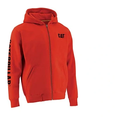Image of CAT Men&#039;s Full Zip Hoodies with Front Pouch Pockets, Iconic Workwear Logo, and S3 Cord Management Hooded Sweatshirt, Laser Red, XL