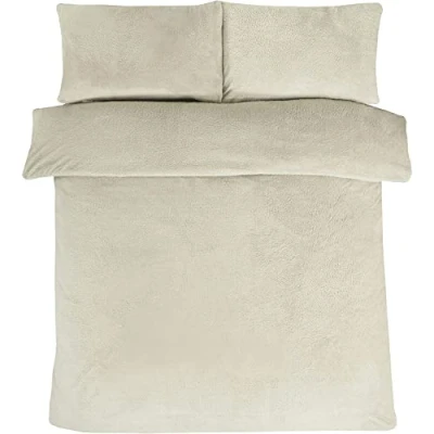 Image of Sleepdown Teddy Fleece Bedding Set King Stone