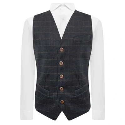 Image of King &amp; Priory Heritage Check Navy Blue Waistcoat 2XL 46in Chest