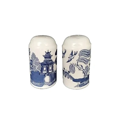 Image of Blue Willow Salt &amp; Pepper Shakers Pots Mills Ceramic Tableware Antique Oriental