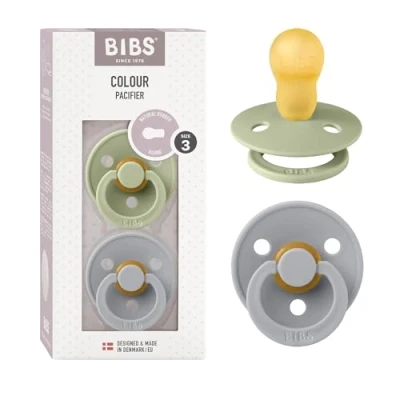 Image of BIBS Pacifiers Natural Rubber Baby Pacifier Set of 2 BPA Free Soothers Made in Denmark Sage/Cloud Size 18 36 Months