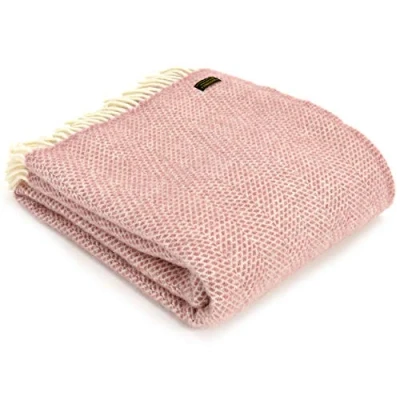 Image of Tweedmill Textiles Beehive KNEE RUG Throw Blanket 100% Pure New Wool BRITISH MADE DUSKY PINK