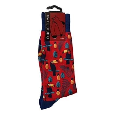 Image of Tie Studio Toucans on Red Unisex Novelty Ankle Socks Adult Size 6 11