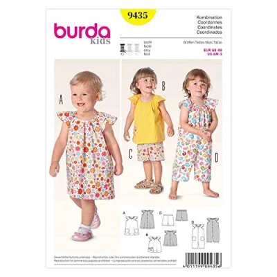 Image of Burda Toddlers Easy Sewing Pattern 9435 Dress, Top, Shirts &amp; Jumpsuit Ages: 6M 3Years