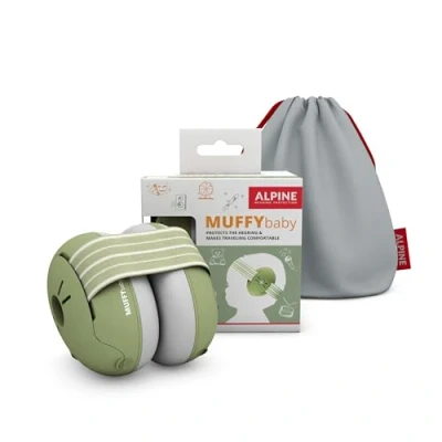 Image of Alpine Muffy Baby Ear Defender for Babies and Toddlers up to 36 Months CE &amp; UKCA Certified Noise Reduction Earmuffs Comfortable Headphones Against Hearing Damage Improves Sleep Green