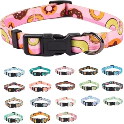 Image of COSYHOMELONDON Dog Collar for Small Dogs, Cute Medium Large Pet Collar, with Floral Patterns, Soft Adjustable Boy Girl Female Male Puppy (dognut, m)