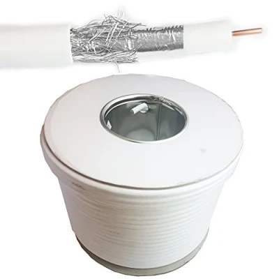 Image of Loops 100m White External/Outdoor Coaxial/Coax RG6 Aerial Cable Shielded Sat/Satellite Freeview TV CCS Core &amp; PVC Jacket Wire