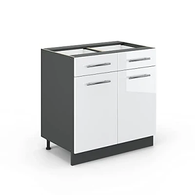 Image of Vicco Kitchen base cabinet Fame Line, White High Gloss/Anthracite, 80 cm without worktop