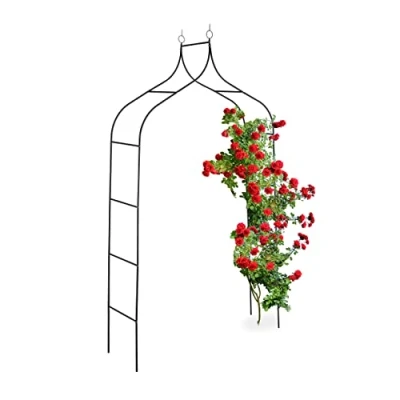 Image of Relaxdays Metal Rose Arch, Garden Arbour, HxWxD: 255 x 140 38 cm, Archway, Climbing Support for Plants, Black