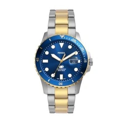 Image of FOSSIL Blue Watch for Men, Quartz Movement with Stainless Steel or Leather Strap,Blue and Gold Tone,42 mm