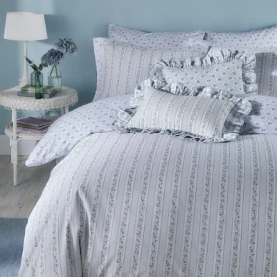 Image of Ashley Wilde Cath Kidston Ticking Stripe Blue Striped 100% Cotton Duvet Cover Set (King Size 230cm x 220cm)