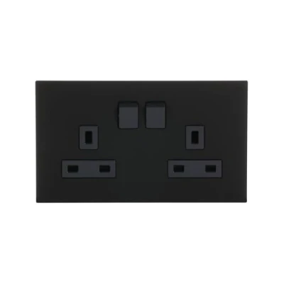 Image of ABB Millenium Double Plug Sockets Black Premium Finish 13A Electric Wall Socket Elite Design for the Home and Business AM239147 SB 2G BS DP Switched