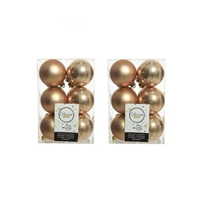 Image of 24 Butterscotch Christmas Baubles 6cm Shatterproof Tree Ornaments Shiny Matt Decs