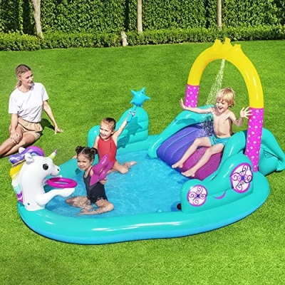 Image of BESTWAY 53097 274 x 198 137 cm Magic Unicorn Water Play Centre with Paddling Pool, Colour