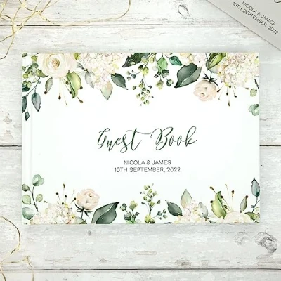 Image of Dotty about Paper White Flower Garland Personalised Wedding Guest Book