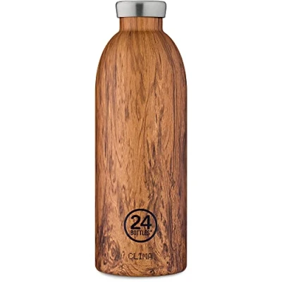 Image of 24 Bottles Clima Bottle Insulated Flask Made of Food Grade Stainless Steel in Sequoia Wood Colour, 850 ml