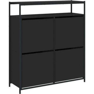 Image of vidaXL Shoe Cabinet with 4 Flip Drawers Black 100x34x112 cm
