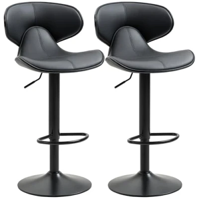 Image of HOMCOM Adjustable Swivel Bar Stools Set of 2, Barstools with Footrest and Backrest, Steel Frame Gas Lift, for Kitchen Counter Dining Room, Grey