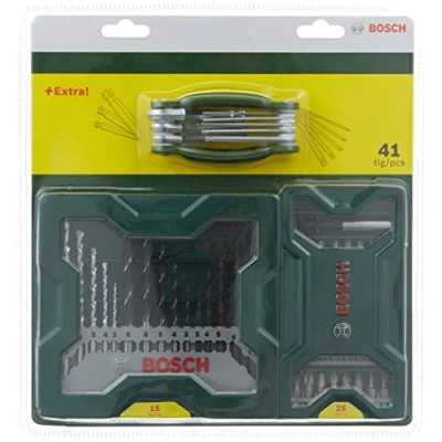 Image of Bosch 2607017333 Mixed Drill Bit Set (15 Piece) Plus Screwdriver (25 Folding Hex Tool