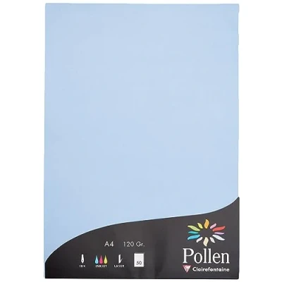 Image of Clairefontaine Ref 44238C Pollen Coloured Paper (Pack of 50 Sheets) A4 (210 x 297mm), 120gsm Paper, Inkjet &amp; Laser Printer Compatible, Acid Free Lavender Blue