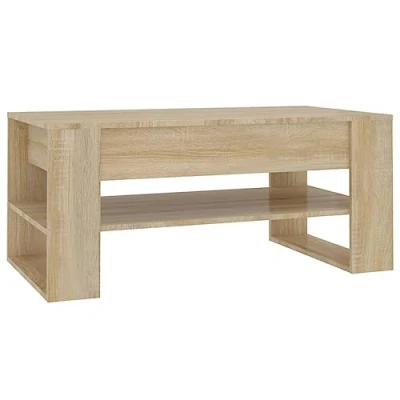 Image of vidaXL Coffee Table with Storage Shelf made of Engineered Wood in Sonoma Oak Color, Rectangular Design for Living Room, Easy Assembly