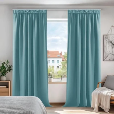 Image of Deconovo Energy Saving Thermal Insulated Pencil Pleat Blackout Curtains for Boys Bedroom W55xL96 2 Panels Sky Blue