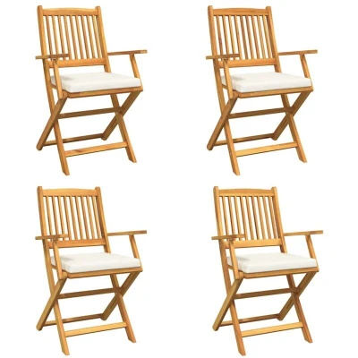 Image of vidaXL Folding Garden Chairs with White Cushion 4pcs Solid Acacia Wood